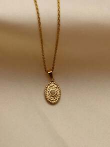 1 件复古欧洲宫廷风格奢华 18K 镀金不锈钢椭圆形吊坠项链，镶嵌深红色宝石，防过敏，适合日常佩戴、派对、礼物