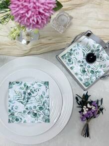 20 piezas/Set, Servilletas de papel desechables con estampado de hojas de eucalipto de 10 pulgadas x 10 pulgadas, papel de seda colorido para fiestas de primavera, bodas, té, restaurantes y cafeterías, decoración de comidas, fabricado con pulpa de madera virgen, artículos para fiestas
