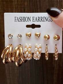 6 Paar Europäischer und Amerikanischer Grenzübergreifender Kunst Retro Geometrisch Perforiert Muster Ohrringe 6-teiliges Set Kreative Liebes Set Diamant Ohrringe Legierungs Ohrringe Schmuck Ohrringe