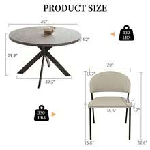 5 Sets Of Tables And Chairs, Circular Dining Tables And Chairs For 2-4 People, Imitation Marble Dining Table, Corduroy Fabric Armchairs, Home Decoration.Suitable For Small Spaces, Family Kitchens, Restaurants, Apartments, Offices - 灰色 - 查看 7