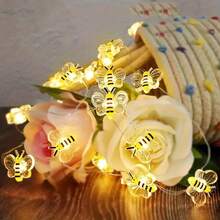 1pc 1/2/3M 10/20/30 LED Plastic Bee Decoration Light String, Battery Powered, Indoor Room Decor LED Copper Wire Lights, Living Room Tabletop Decor Lamp, Wedding Party Decoration, Spring Garden Yard Bee Lights - Yellow - View 9