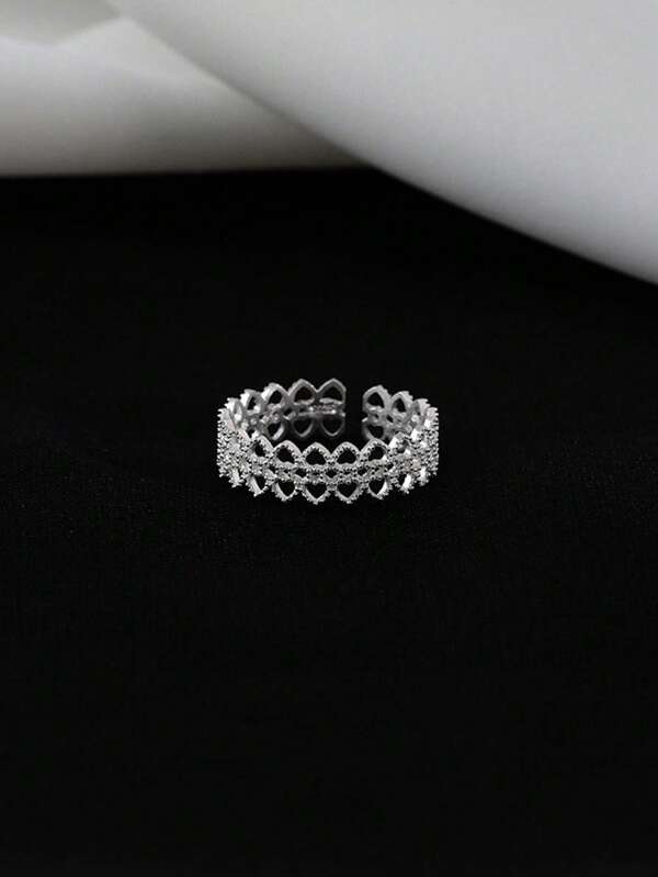1 pezzo Anello regolabile da donna con design in pizzo, anello piccolo personalizzato e minimal con decorazione traforata
