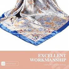 35 Inches Silk Head Scarf-Satin Hair Scarves Silk Bandana Scarf Headscarf For Women's Fashion Scarveshalloween - 大花腰果-藍色 - 查看 3