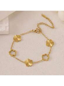 1pc Fashion Hollow Rhinestone Flower Decor Adjustable Lucky Bracelet, Non-Fading High-End Polished Braided Bracelet For Women, Daily Wear And Gift