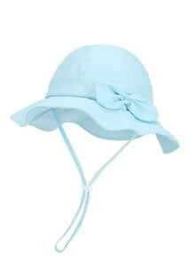 1 pezzo Cappello da sole per bambini con fiocco morbido, cappello da secchio monocromatico, protezione UV per bambine dai 2 ai 6 anni