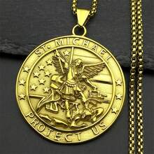Archangel St.Michael Protect Us Pendant Necklace For Women Men Stainless Steel Christian Saint Michael Medal Chain Jewelry Gift - Necklace - View 8