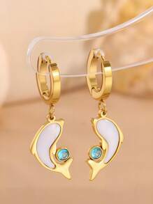 2pcs Exquisite Multi-Color Stainless Steel Earring Set With Unique Design, Cute Dolphin Ocean Elements, Fashionable And Cool, Suitable For Parties, Jewelry Accessories And Gifts