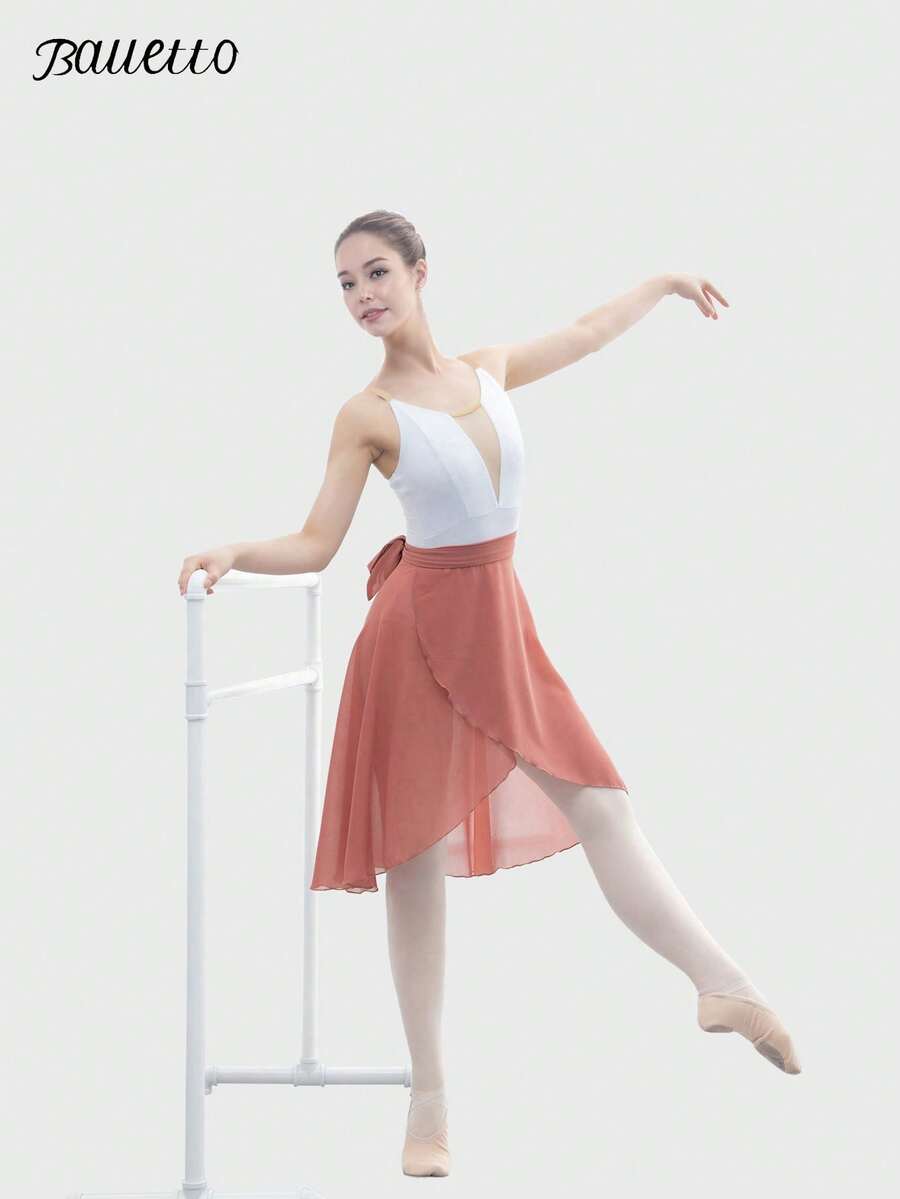 balletto Knee-Length Chiffon Ballet Skirt For Women, One-Piece Tie-Up Design, Solid Color For Performance & Dance