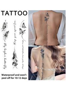 3Pcs Spine Fake Tattoo Temporary Tattoos Semi Permanent Tattoo Y2K Butterfly Waterproof Sweatproof Last For 1-2 Weeks Realistic Herbal Juice Anti-Friction Non-Reflective Black For Woman And Men Tattoo Stickers For Arm, Chest, Leg, Abdomen, Waist, Finger, Neck, Spine, Modernist Body Art