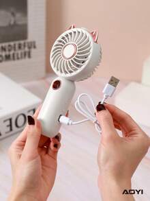 AOYI 1pc Rechargeable Misting Fan With 3-Speed Adjustment, Cartoon Design Handheld Fan With Charging Cable & Base - Multicolor - View 3
