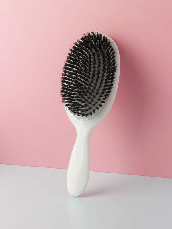 1 pieza Cepillo ovalado blanco para masaje del cabello, cepillo suave para cabello largo, peine de cerdas de plástico antiestático para rizar y peinar el cabello en el hogar, de vuelta a la escuela, artículos esenciales para viajes y vacaciones, accesorios para el cabello para mujeres