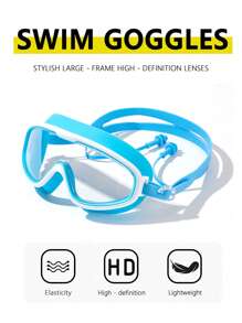 Swim Goggles For Kids 3-15 With Earplugs Large Frame Anti-Fog/UV Swimming Goggles For Boys Girls