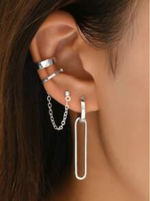 1 set de 6 aretes elegantes y de moda con cadenas