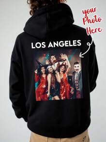 定制男士连帽衫，印有您的照片和祝福语/集体照/情侣/夫妻/家人/朋友/宠物/风景，黑色运动衫，男士羊毛连帽衫，秋冬装，情人节/父亲节/周年纪念/生日礼物，万圣节连帽衫，送给他的礼物，秋冬男士连帽衫 - 黑色 - 查看 1