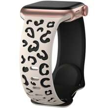 Leopard Engraved Bands Compatible With Apple Watch Band 40mm 41mm 38mm 42mm 44mm 45mm 46mm 49mm, Cheetah Pattern Soft Silicone Strap Compatible With IWatch Series 10 9 8 7 6 5 4 3 2 1 SE Ultra