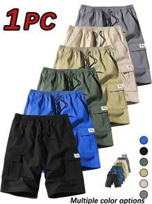 1pc Men's Casual Cargo Shorts, Multi-Color Polyester, Drawstring Waist, Adjustable Shoulder Straps, Multiple Pockets, Suitable For Gym, Workout, Casual Activities, Machine Washable, Summer Leisure Jogger Shorts, Durable Fabric