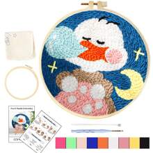 1 Set Dolphin Punch Needle Kits For Adults Starter Kits Hoop Embroidery Punch Needle Craft Set Includes All Tools And Materials For Diy Gift Home Decoration 7.87*7.87inch