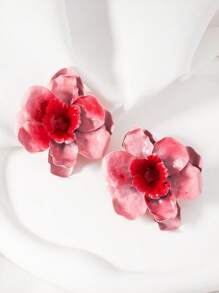 1 pereche cercei stud lucioși asimetrici cu model floral 3D exagerat, stil vintage european și american, pentru femei, potriviți pentru cadouri de vacanță și petrecere
