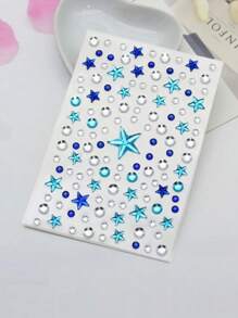 蓝钻脸部宝石星形面部和身体珠宝贴纸，粘贴式水晶钻，独立日派对服装化妆装饰