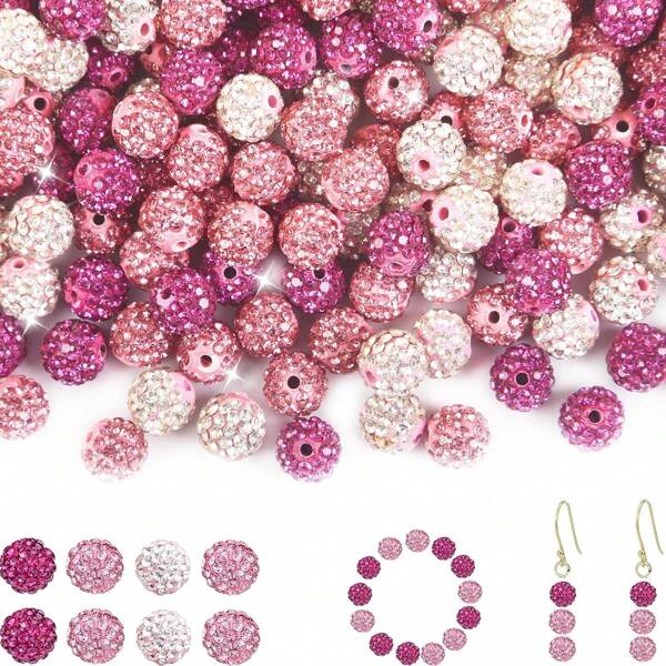 45pcs 10mm Colorful Shiny Round Shamballa Disco Beads, Sparkling Clay Diamonds, Rhinestones, Necklaces, Bracelets, Earrings, Jewelry Making Supplies, Party Decorations