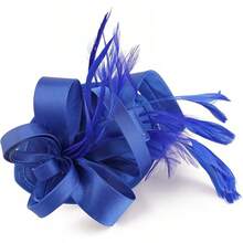 Fascinators de Derby para mujer, sombrero de fiesta de té, sombrero de boda y cóctel con flores, malla y plumas - Y-azul - Ver 5