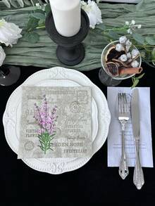 20 件/套复古紫色薰衣草印花餐巾，13x13 英寸一次性纸巾，适用于婚礼、花园派对、茶会、餐厅、酒店、家居装饰、派对用品，纸浆材料