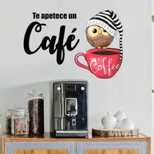 1pc Spanish Coffee Owl Wake Up Wall Stickers Decals,Kitchen, Cafe Bar, Pub Inspirational Quote ,Office Home Decor - Multicolor - View 1