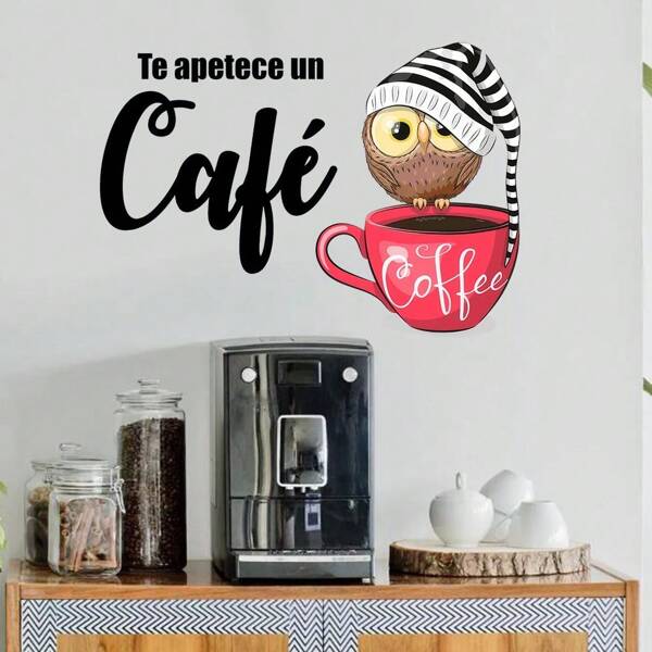 1pc Spanish Coffee Owl Wake Up Wall Stickers Decals,Kitchen, Cafe Bar, Pub Inspirational Quote ,Office Home Decor