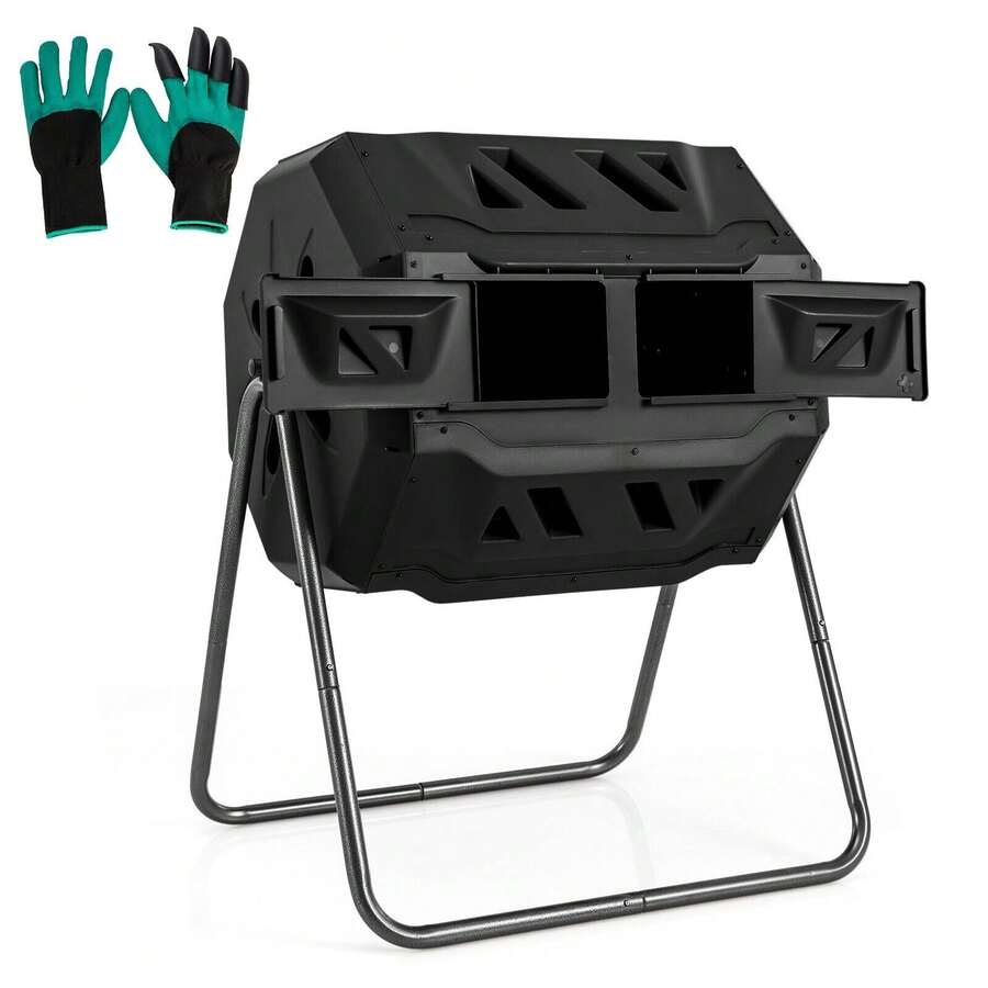 GOFLAME 360° Rotatable Compost Bin 160L Dual Chamber Composting Tumbler - Black - View 1
