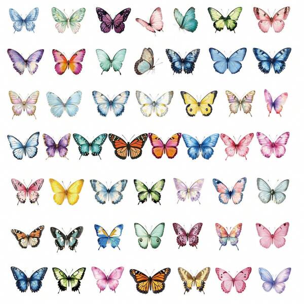 50pcs/1set, Spring Concerto Colorful Butterfly PET Waterproof Transparent Decals Handmade Notebook Decoration Natural Animalcals, Luggage Decoration Decals, Glass Window Decoration Stickers, Diary Notebook Decoration Stickers, Gift Decoration Packaging Atmosphereeling Stickers,Transparent Edges On The Edge But Does Not Affect Use
