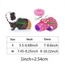 1 件小型宠物背带背心和叶子套装，带蝴蝶结和铃铛装饰，适用于仓鼠、沙鼠、老鼠、豚鼠户外散步