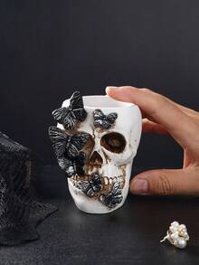 1pc Gothic Retro Butterfly Skull Shaped Decorative Storage Pen Holder, Antique Style Resin Butterfly Skull Decor, Desktop Organizer, Home Decor For Halloween, Suitable For Bookshelf, Vanity, All Season Halloween Decor Fall Decor Room Decor - Multicolor - View 13