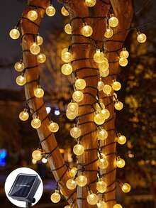 1pc Solar Power 5m/16.4ft 20Led 2.4cm Transparent Plastic Ball String Lights, Indoor Room Decor Fairy Lights, Bedroom Wall Decor Led Light String, 8 Modes Flashing Lights, Suitable For Weddings Decor, Birthday Parties Decor, Camping Tent Decor, Outdoor Decorative Lights, Gardens Decor, Courtyards Decor - Huang Guang - View 2