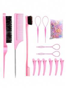 5件套三排钢针梳子，长尾眉刷，高光梳，适用于发型、化妆、盘发造型，也可作为学习用品、礼品、美发配件、头部饰品。 - 彩色 - 查看 11