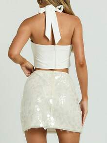 Women's Sequin Mini - Skirt For Party, Nightclub  Performance - White - View 3