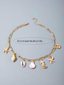 imoli 1pc Boho Style Acrylic Starfish & Shell Pendant Metal Chain Necklace, Beach Vacation Versatile Jewelry For Women, Suitable For Holiday, Party, Beach Travel