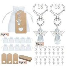 Zestaw upominkowy na chrzest 48 szt./144 szt./24 szt./72 szt., brelok z aniołem stróżem w pudełku prezentowym, w tym 48 uroczych breloków z aniołami, 48 pudełek prezentowych i 48 kartek z podziękowaniami, kryształowy wiszący brelok, odpowiedni na chrzest, wieczór panieński, wesele, przyjęcie urodzinowe - niebieski/różowy - Wielokolorowe - Zobacz 21