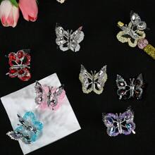 3pcs Sparkling Acrylic Butterfly Charms With Crystal Rhinestones & Flexible Wings - Perfect For DIY Jewelry, Phone Pendants & Crafts, For Return School