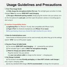 HITOZON 专业无线领夹式麦克风，兼容iOS/安卓智能手机，全指向无线电容麦克风，适用于视频/音频/Vlog录制，适合教学、采访、直播等场景。 - 白色 - 查看 6