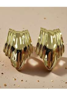 1 Pair Minimalistic European & American Style Pleated Heart Design Statement Earrings, Fashion Personalized Earrings For Women