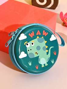 1pc Cute Cartoon Dinosaur Design Mini Coin Purse For Boys Girls, Round Single Zipper Coin Storage Pouch, Cartoon Wallet - Multicolor - View 5