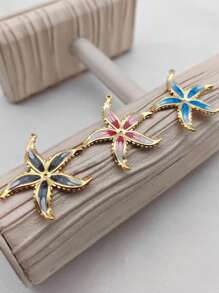 1pc Stainless Steel Enamel Starfish Shape Pendant, DIY Ocean Style Necklace Charm