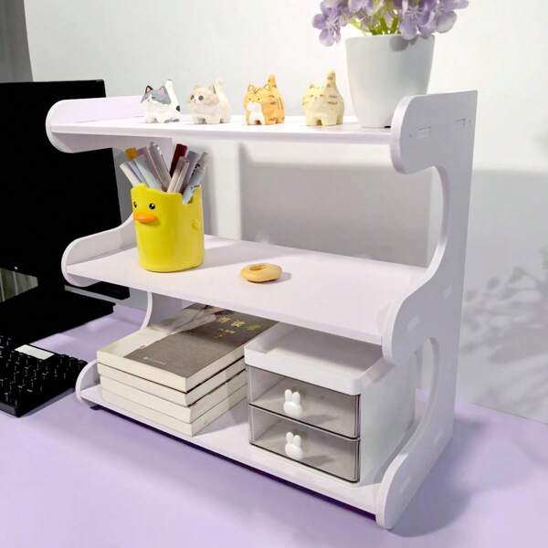 1 Peça Organizador de Mesa Multifuncional Branco, Estante de Armazenamento Multinível, Estante de Livros, Suporte para Xícaras, Prateleira de Armazenamento de Itens Domésticos/de Escritório