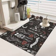 1 pieza Estera de secado para cocina con estampado de calavera y rosa, súper absorbente para ocultar manchas, con respaldo de goma, almohadilla multiusos para cafetera, encimeras, platos, absorbe el agua rápidamente