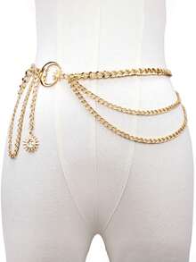 1 chiếc dây thắt lưng kim loại dành cho nữ, thắt lưng trang trí hình mặt trăng đa năng, thắt lưng kim loại nhiều lớp dùng để trang trí váy mùa hè, mùa thu, mùa đông, Halloween - Vàng - Xem 2