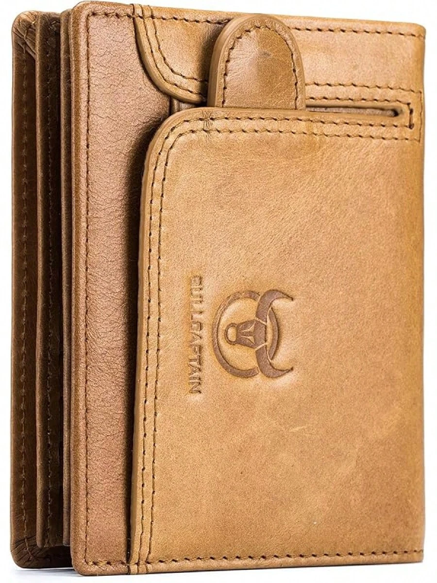 Men RFID Blocking Bifold Wallet Genuine Leather Card Holder Wallets With 15 Card Slots, Brown, 4.56"X3.74"X0.82" - Yellowish Brown - View 1