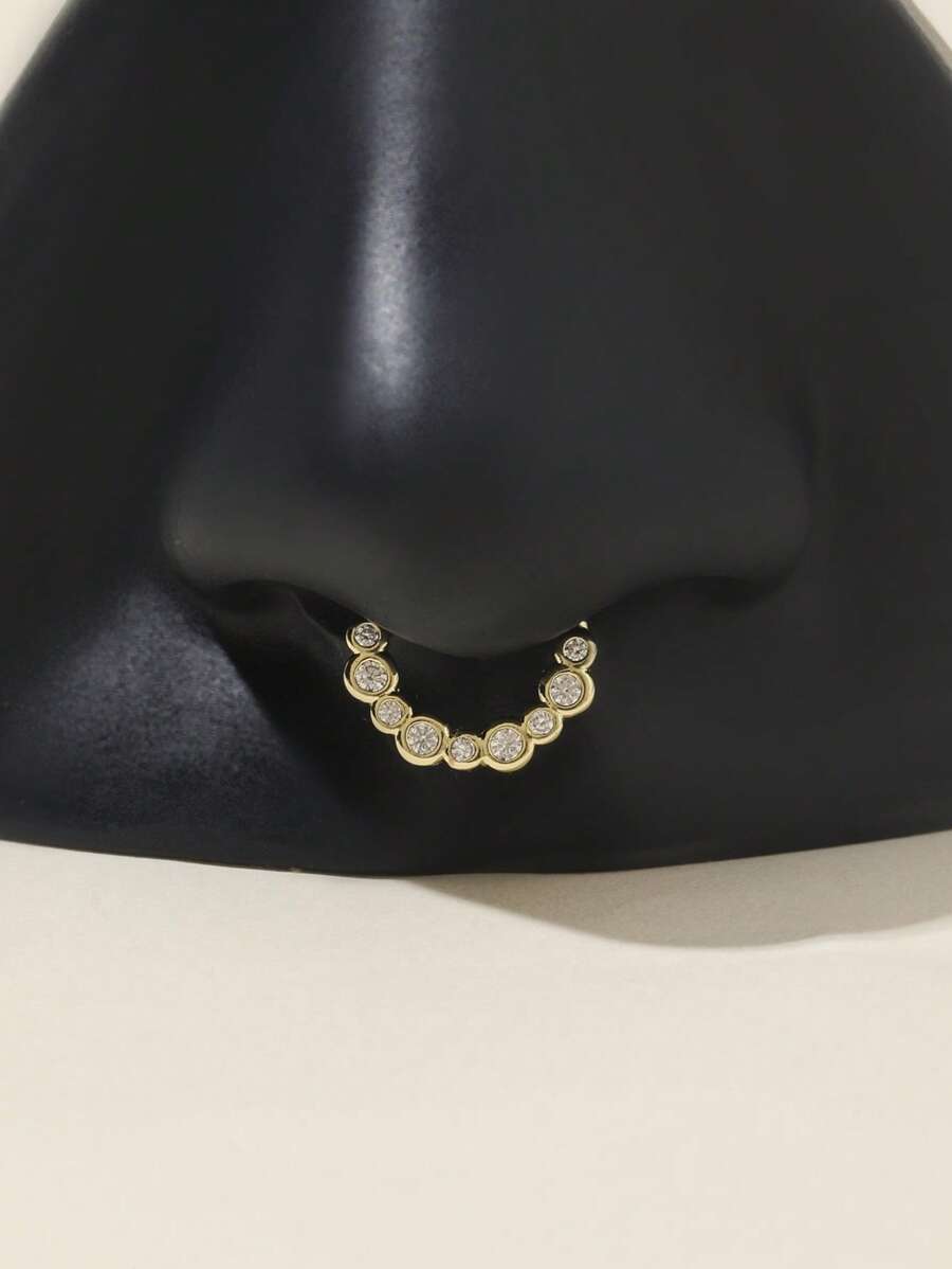1 pièce Clip de nez réglable (pas de perçage réel) en couleur or 14 carats avec pierre ornementée, convient pour un port quotidien pour femmes