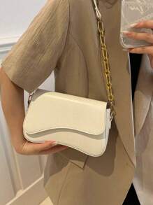 Bolso bandolera minimalista de unicolor con solapa, bolso de hombro clásico con textura para mujer