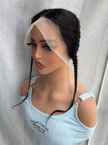 Fascia per capelli 13x4 ad extensioni con chiusura a molletta in stile africano intrecciato, senza colla, con linea dei capelli in pizzo aperta, colore nero naturale