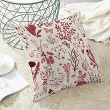 AEIOAE Spring Pillow Covers 18x18 Inch Set Of 2,Sage Wild Flower Plant Throw Pillows Case,Seasonal Floral Outdoor Decorative Square Linen Farmhouse Decor Cushion Covers For Home Sofa Bed Couch - Red - View 4